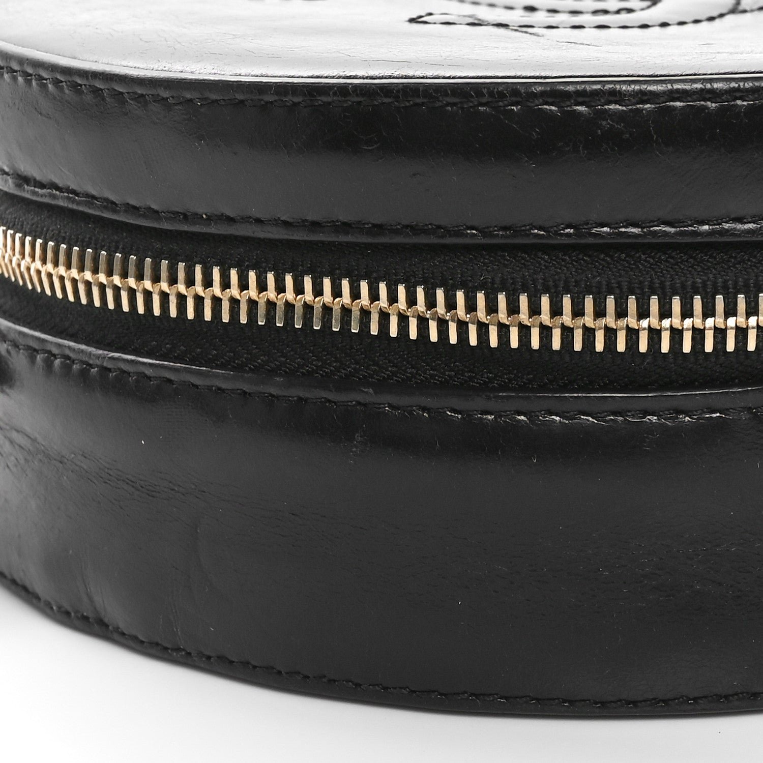 Glazed Calfskin Round As Earth Evening Bag Black - Image 9