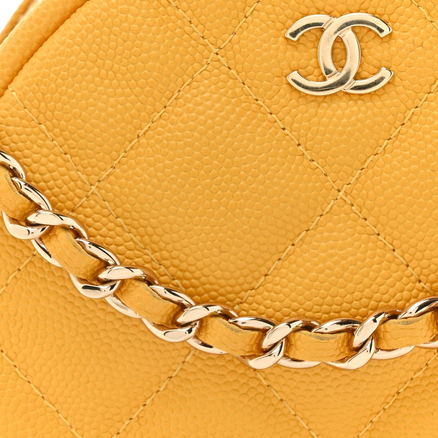 Caviar Quilted Round Clutch With Chain Yellow - Image 8