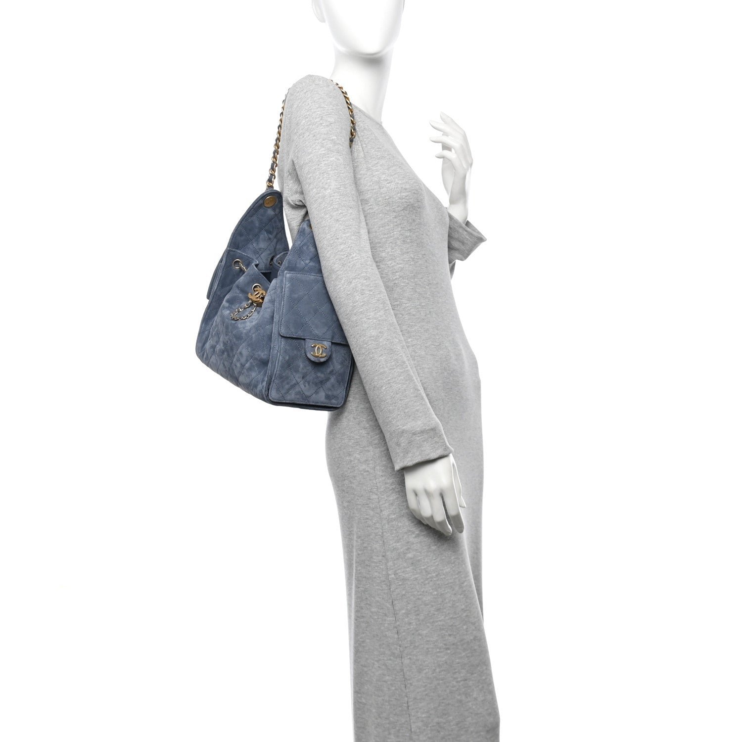 Suede Quilted Small Chanel 25 Handbag Blue - Image 2