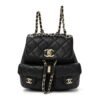 Shiny Caviar Quilted Small Duma Pockets Drawstring Backpack Black