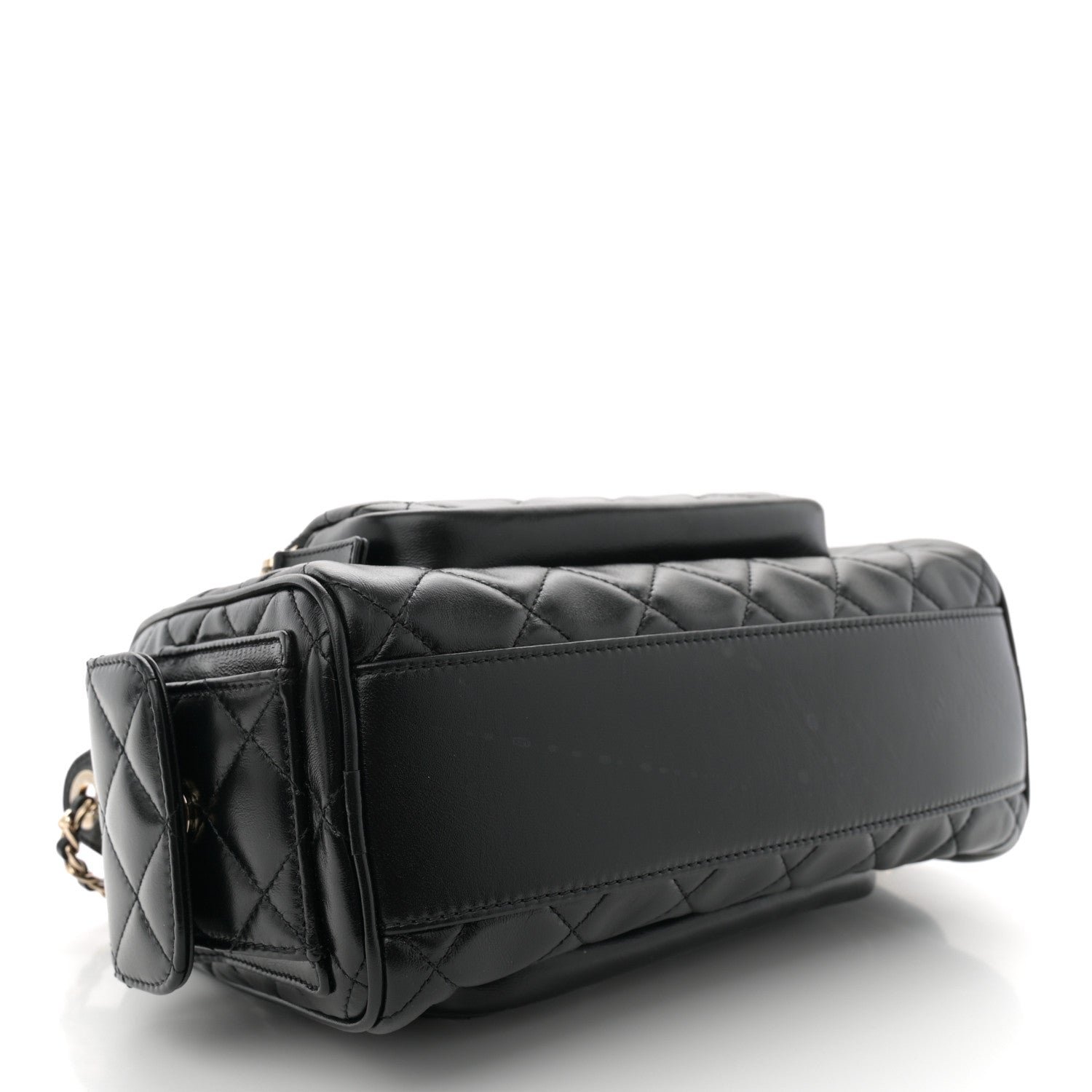 Shiny Crumpled Lambskin Quilted Medium Preppy Pocket Camera Case Black - Image 4