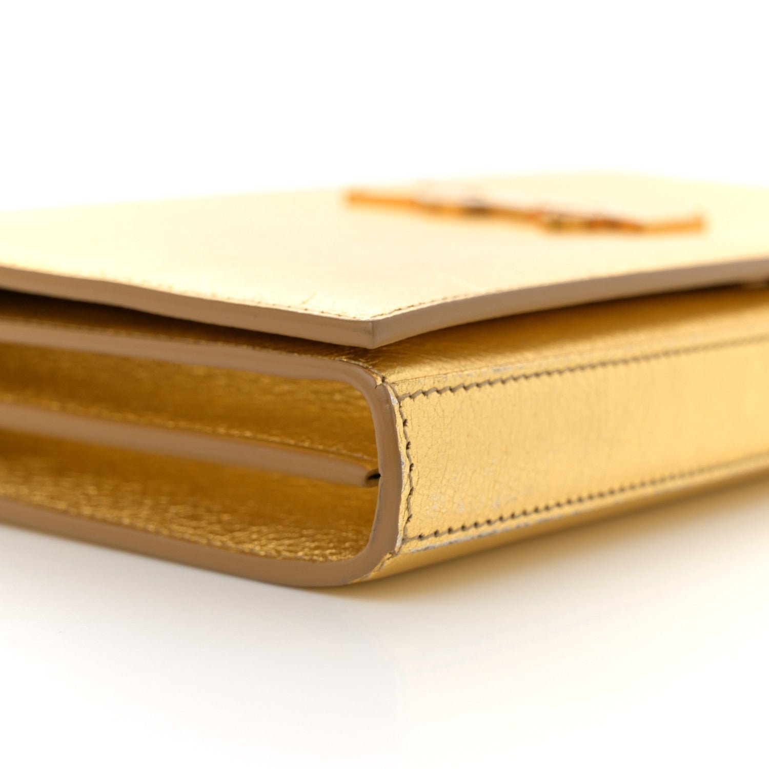 Metallic Calfskin Monogram Chain Wallet Gold - Image 8