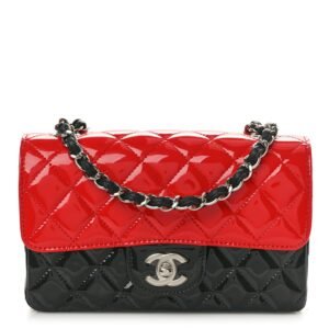Patent Calfskin Quilted Bi-Color Mini Rectangular Flap Black Red