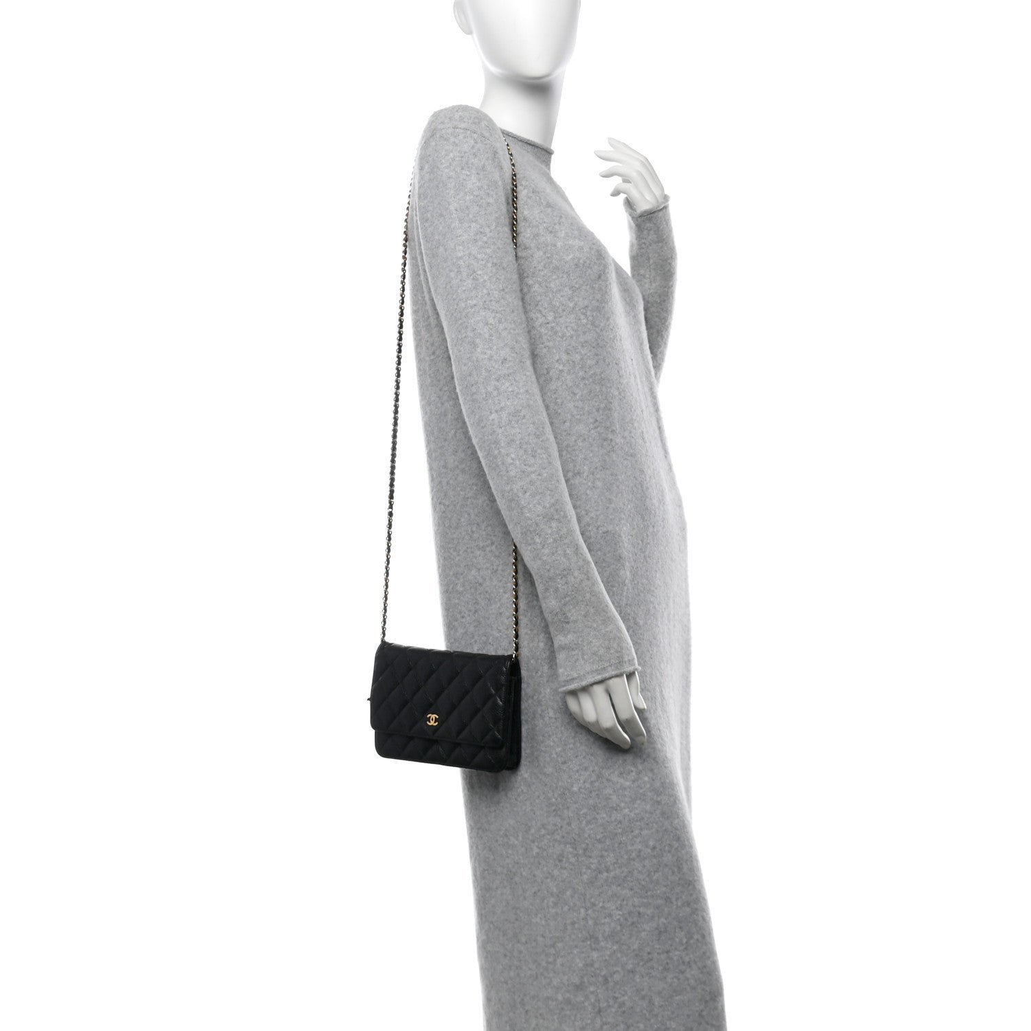 Caviar Quilted Wallet on Chain WOC Black - Image 2