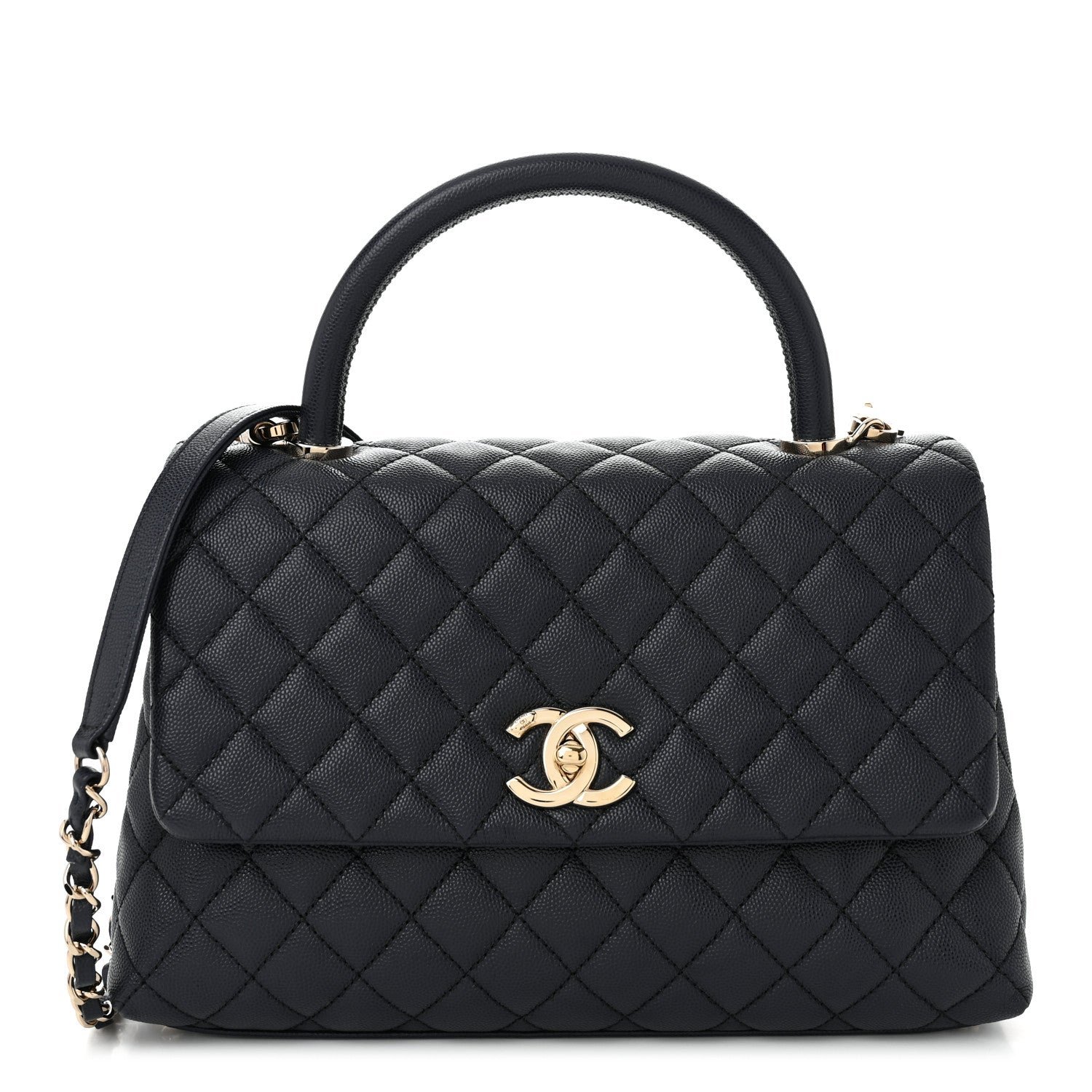 Caviar Quilted Small Coco Handle Flap Navy