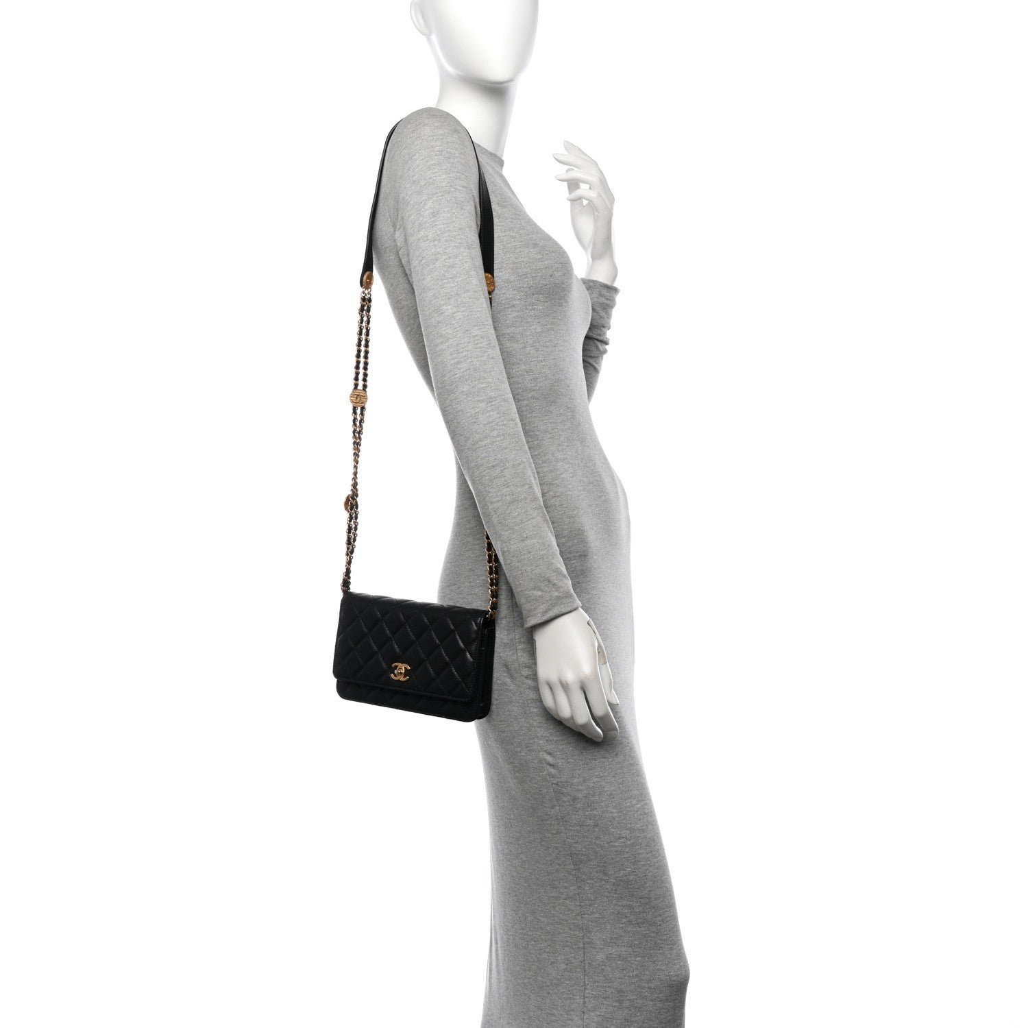 Caviar Quilted Twist Your Buttons Wallet On Chain WOC Black - Image 2