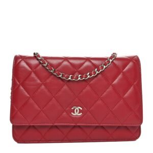 Lambskin Quilted Wallet On Chain WOC Red