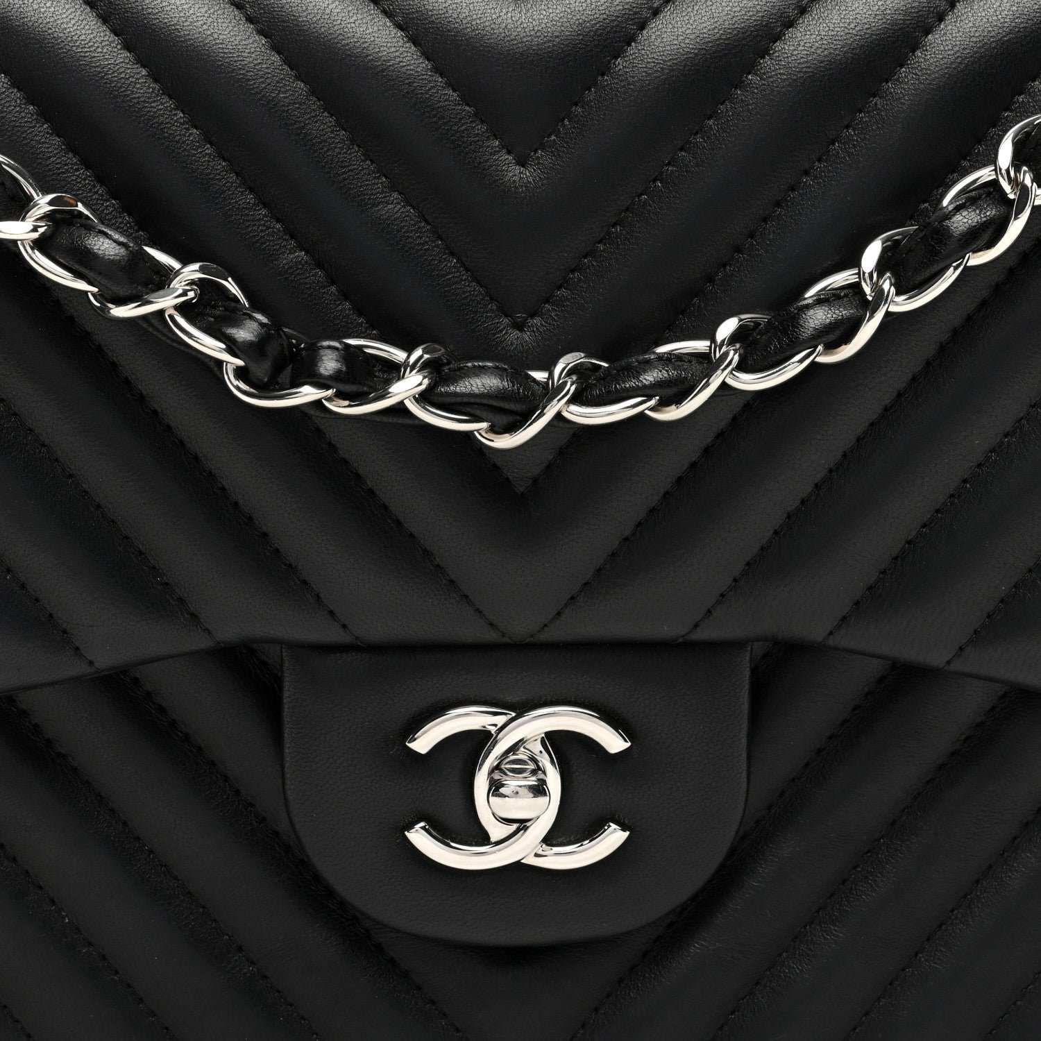 Lambskin Chevron Quilted Jumbo Double Flap Black - Image 8