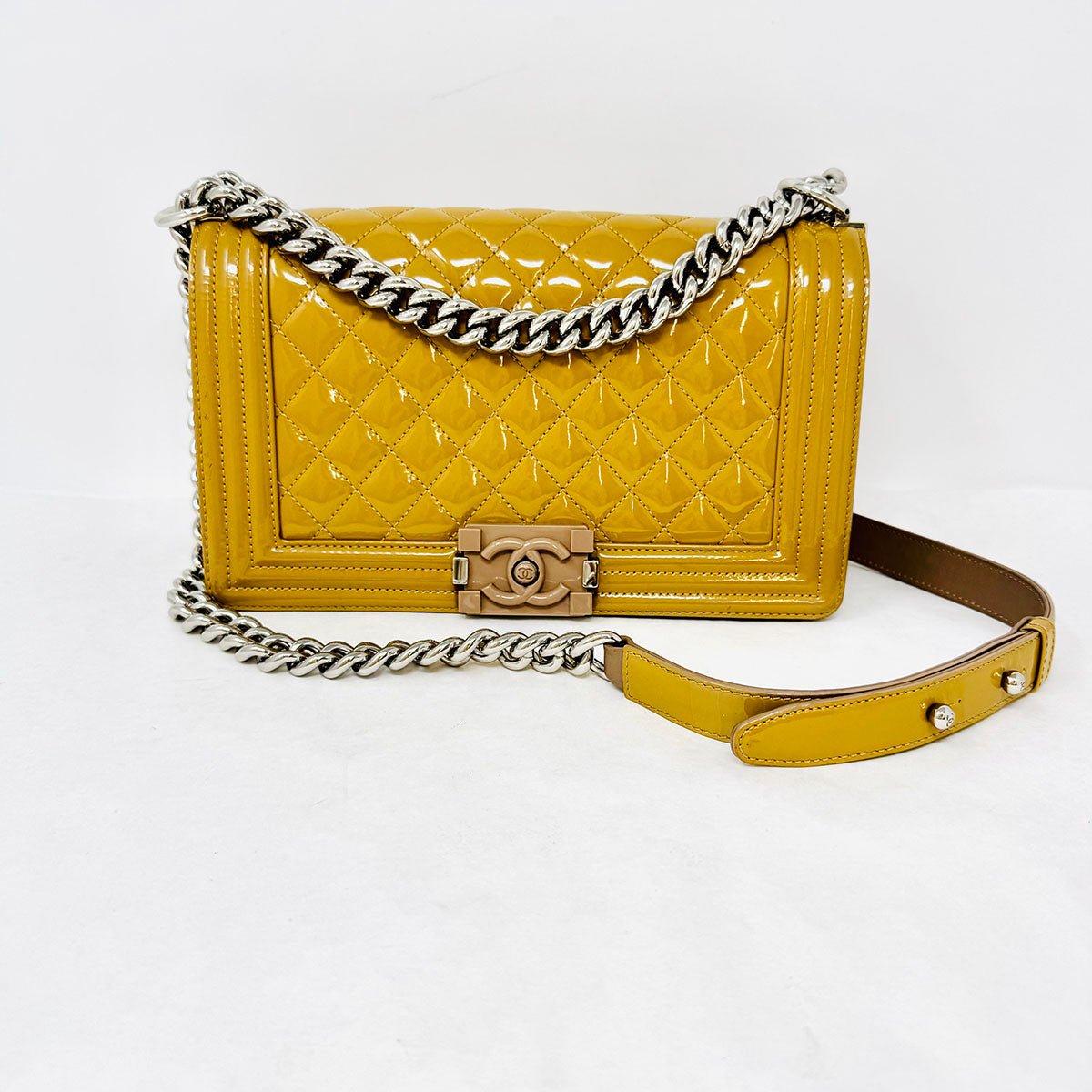 Chanel Quilted Patent Leather Boy Bag - Image 6