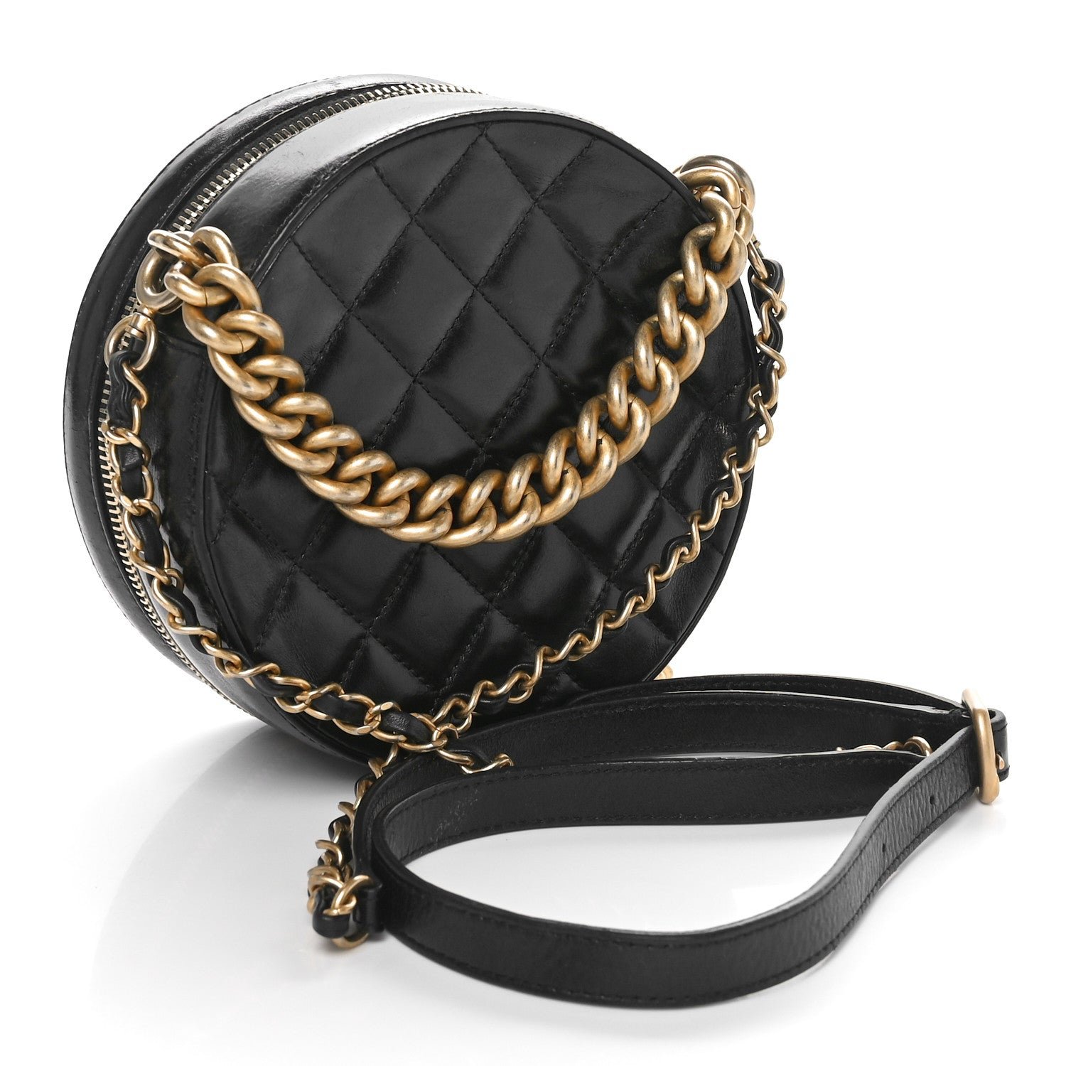 Glazed Calfskin Round As Earth Evening Bag Black - Image 3