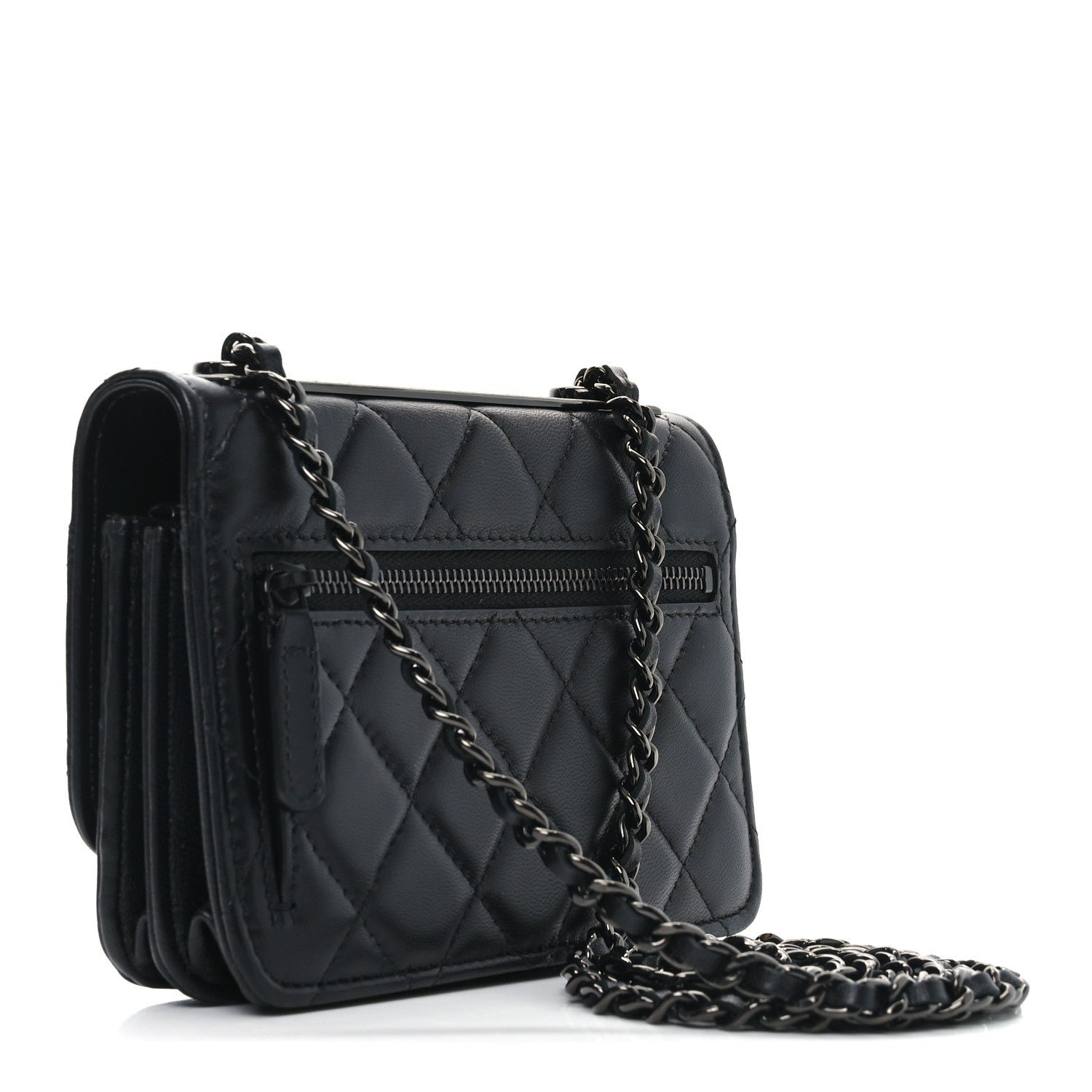 Lambskin Quilted Mini Trendy CC Wallet On Chain WOC So Black - Image 3
