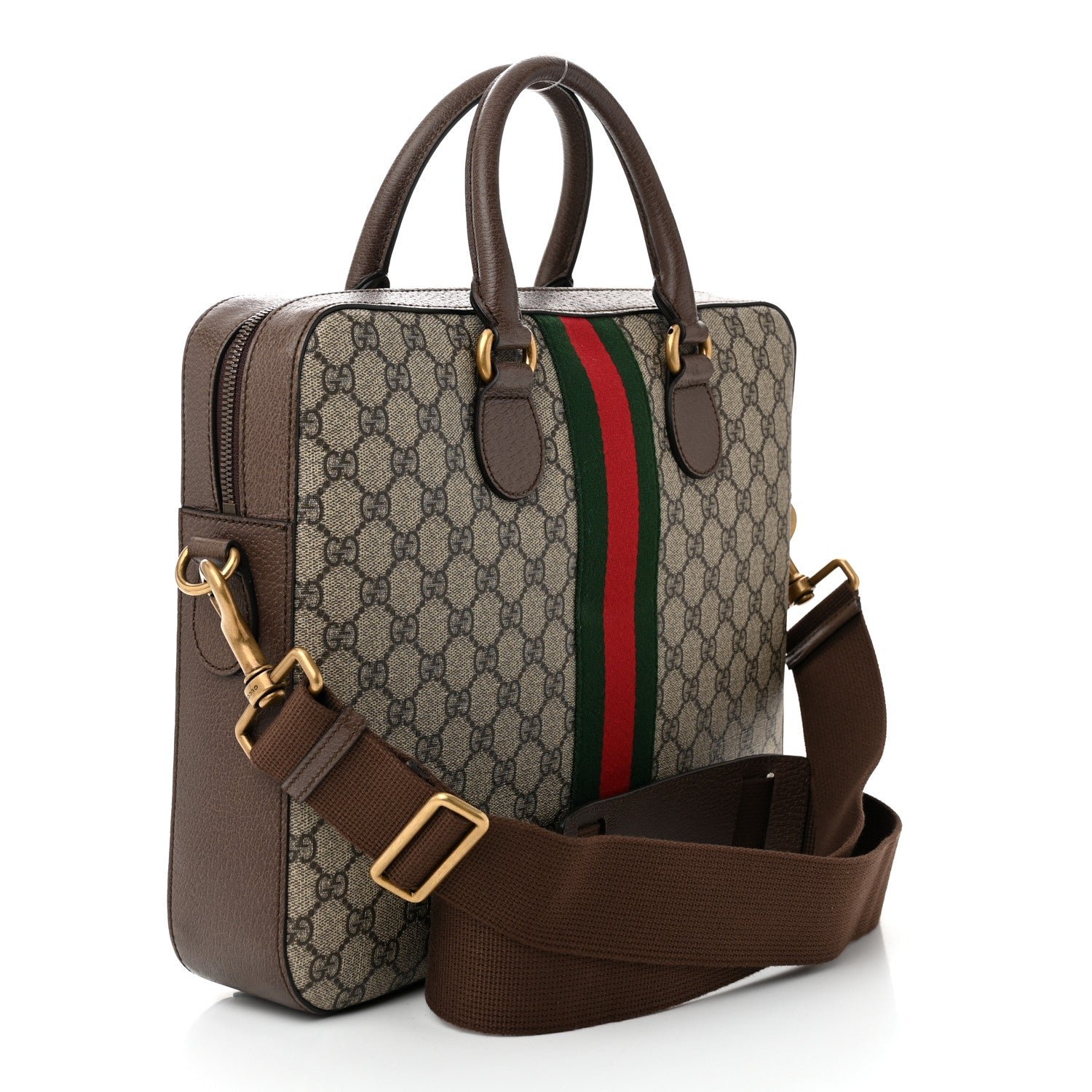 GG Supreme Monogram Textured Calfskin Web Medium Ophidia Briefcase Beige Ebony New Acero - Image 3