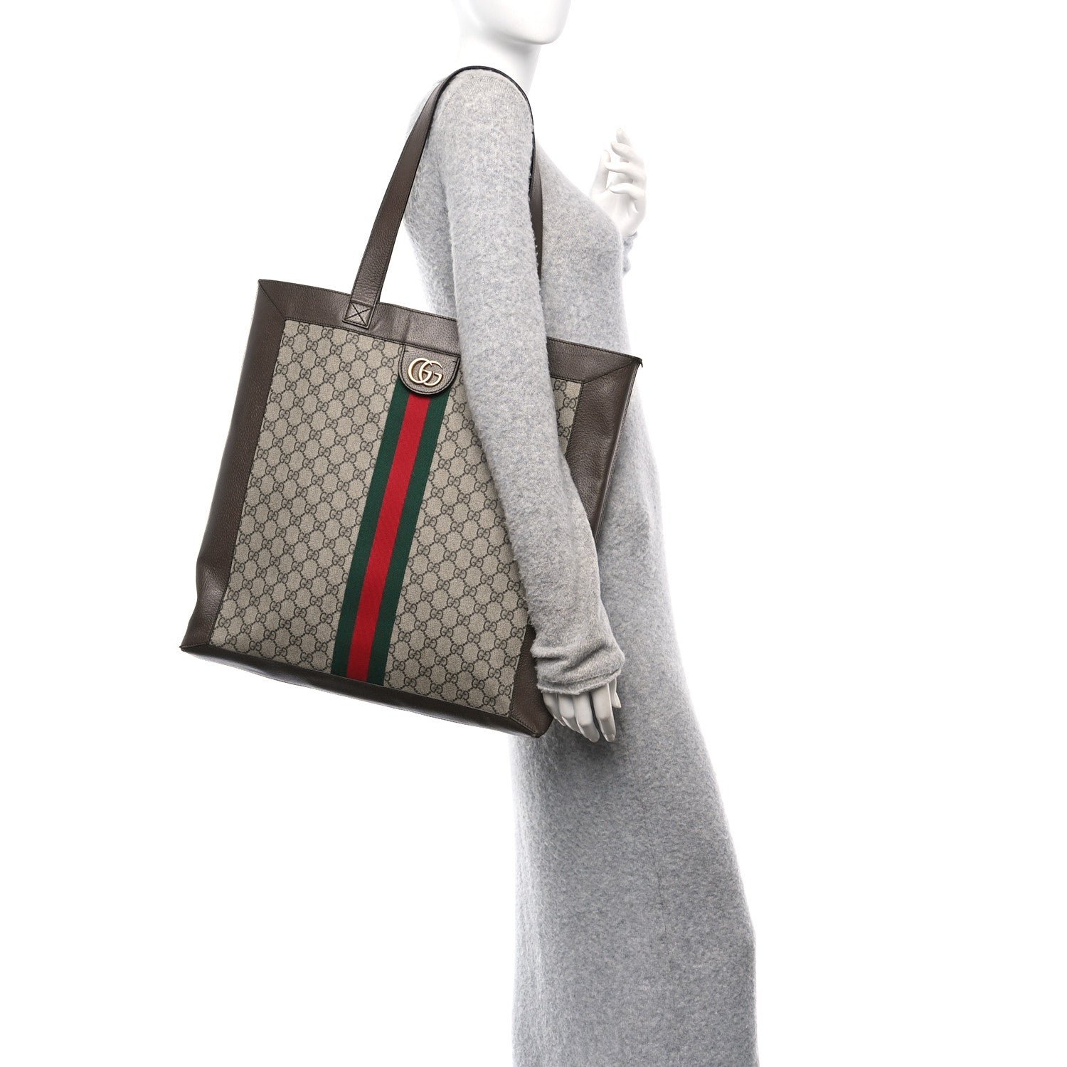 GG Supreme Monogram Web Large Ophidia Vertical Shopping Tote Brown - Image 3