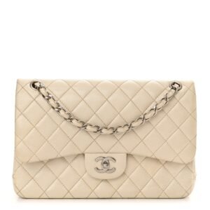 Iridescent Caviar Quilted Jumbo Double Flap Dark White