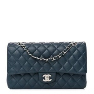 Pearly Caviar Quilted Medium Double Flap Blue