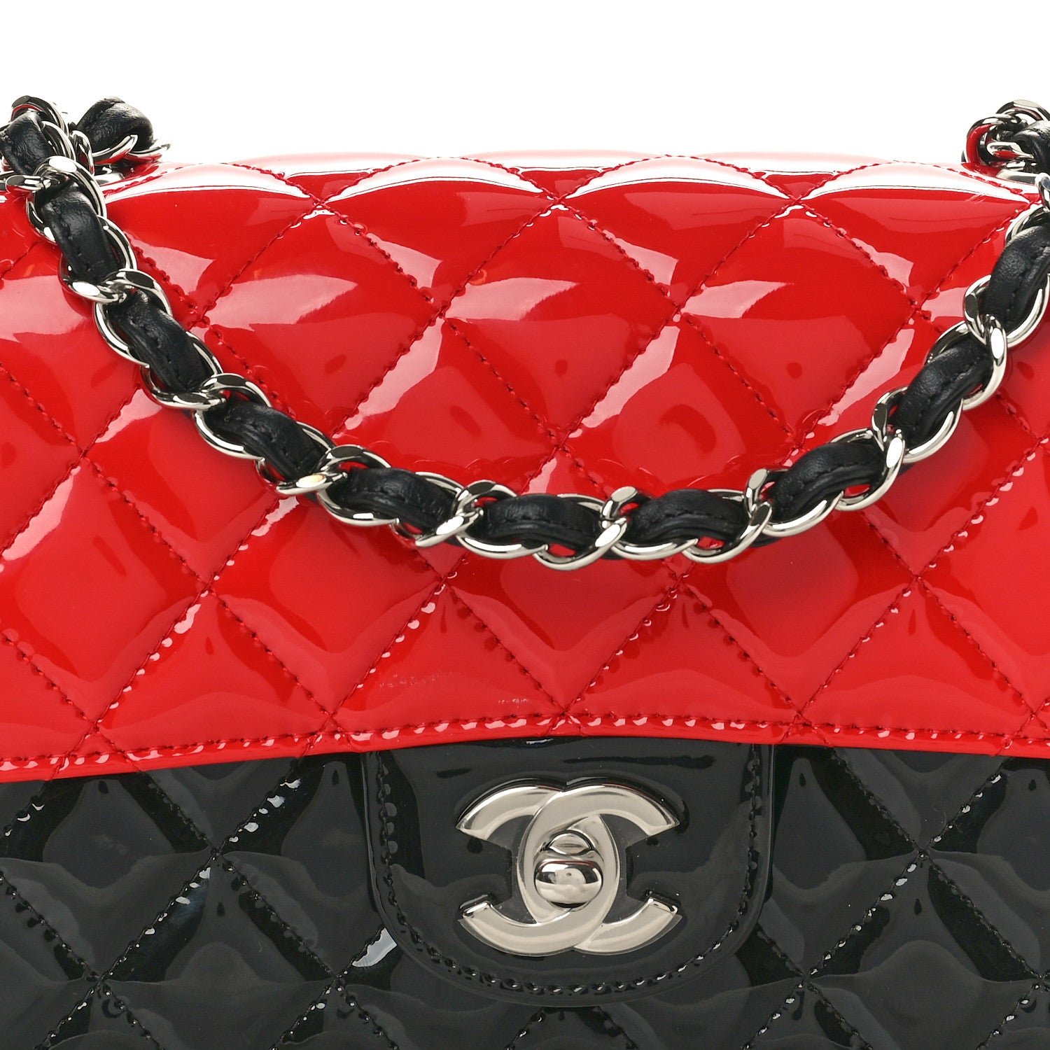 Patent Calfskin Quilted Bi-Color Mini Rectangular Flap Black Red - Image 8