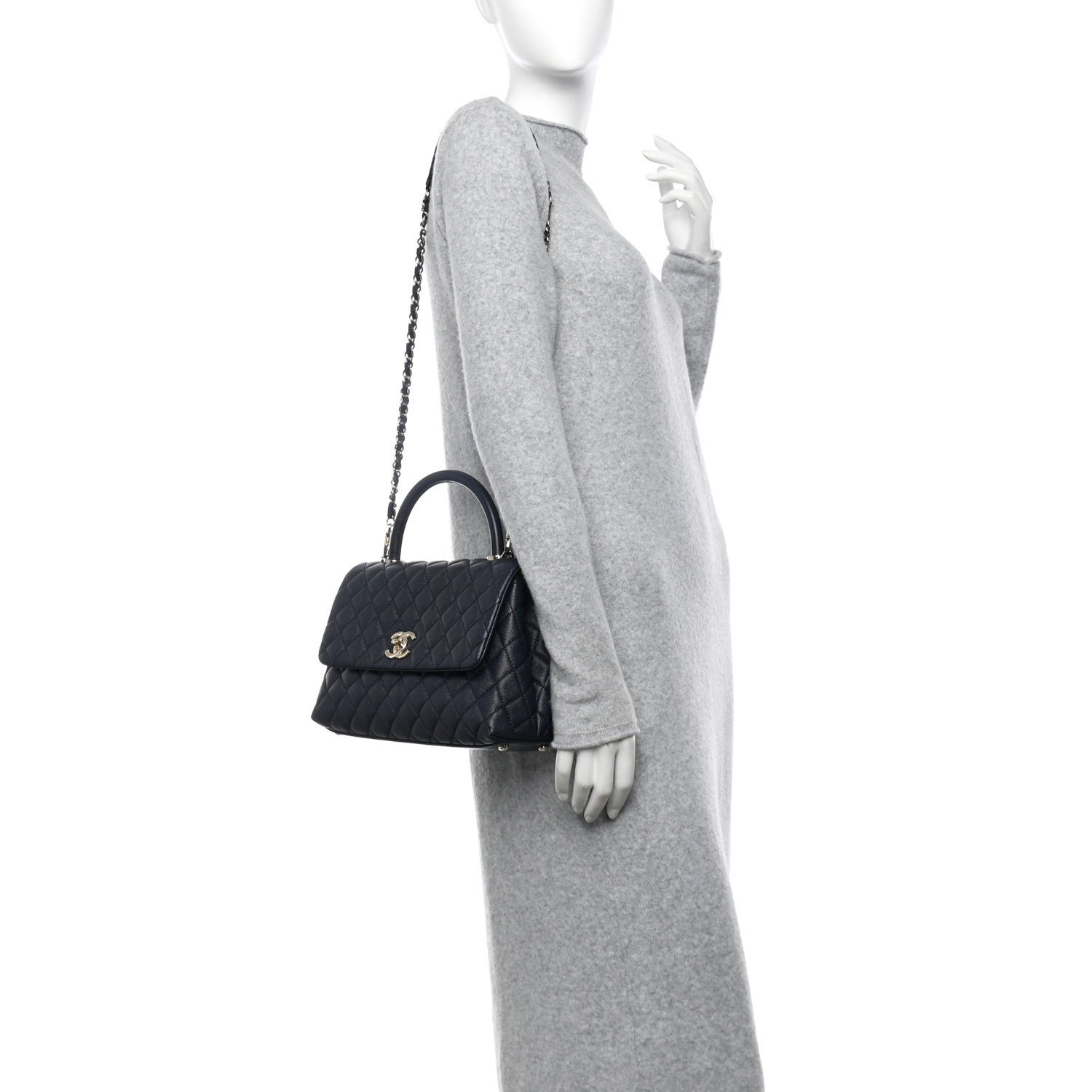 Caviar Quilted Small Coco Handle Flap Navy - Image 2