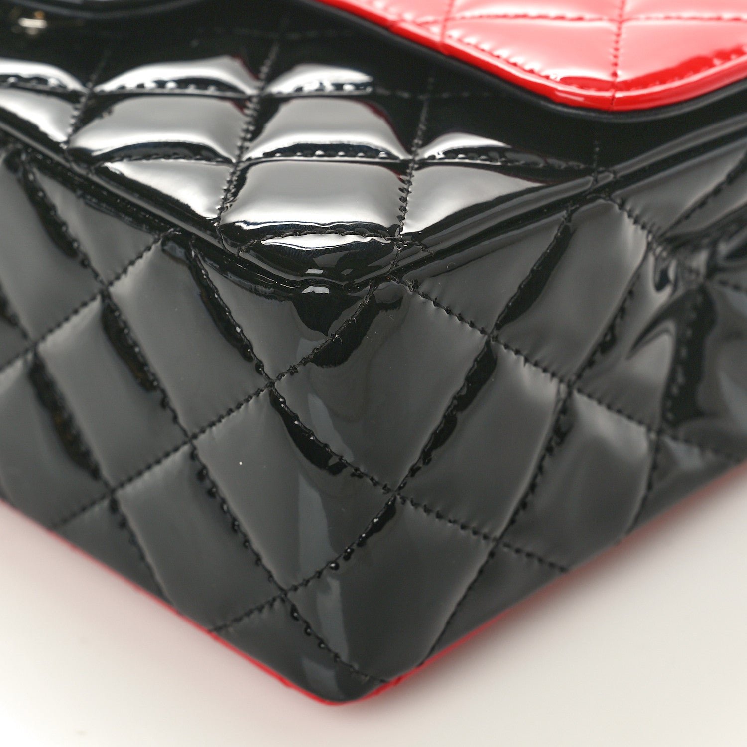 Patent Calfskin Quilted Bi-Color Mini Rectangular Flap Black Red - Image 10