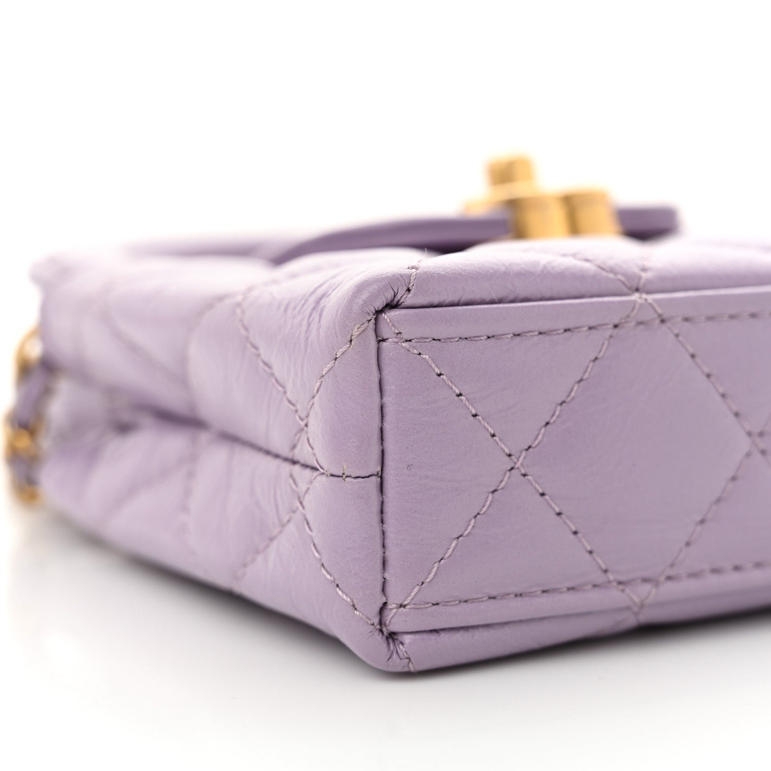 Shiny Aged Calfskin Quilted Mini Nano Kelly Shopper Lilac - Image 9