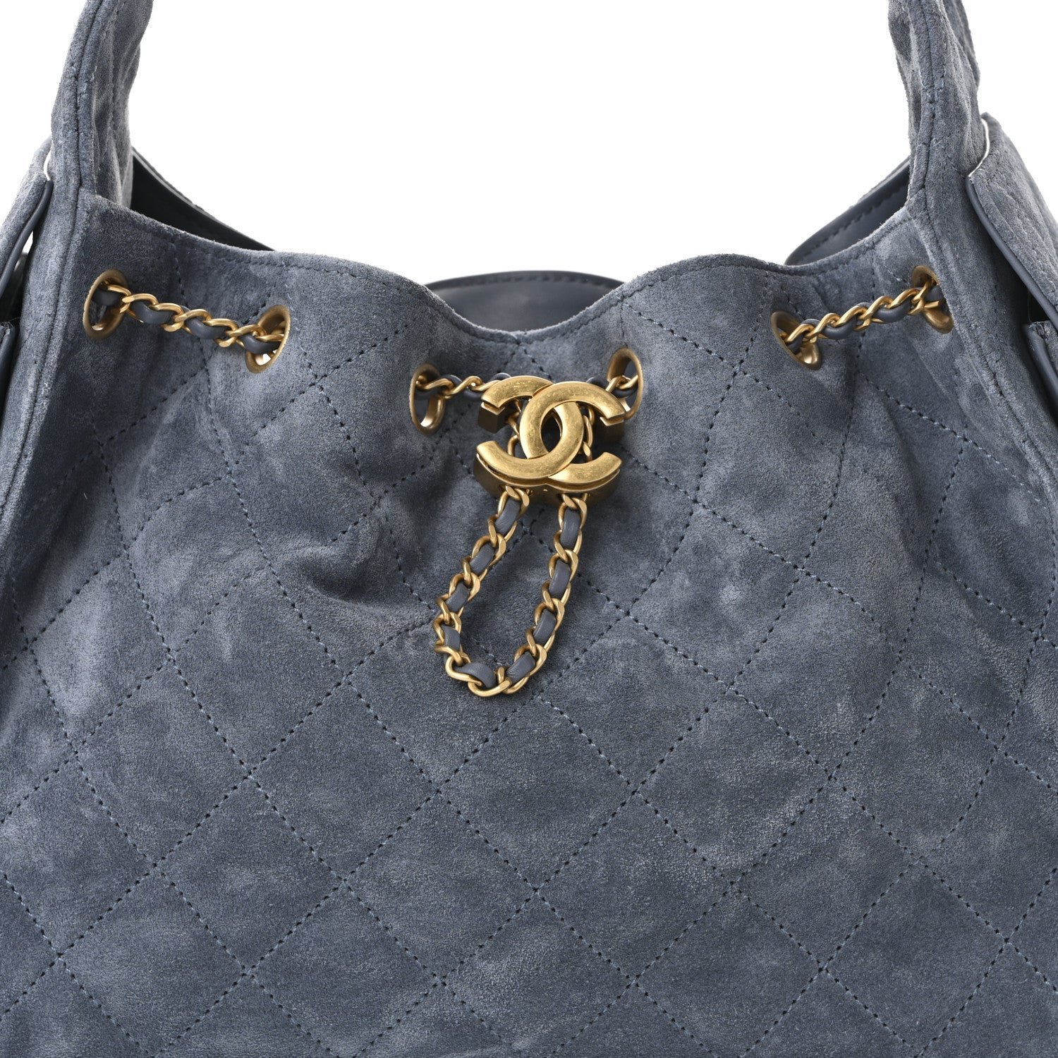 Suede Quilted Small Chanel 25 Handbag Blue - Image 8