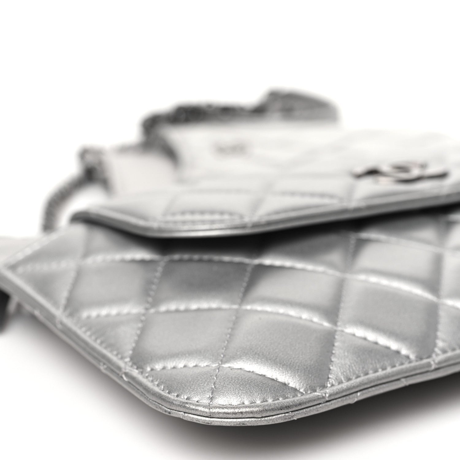 Metallic Lambskin Quilted Clutch With Chain Silver - Image 11
