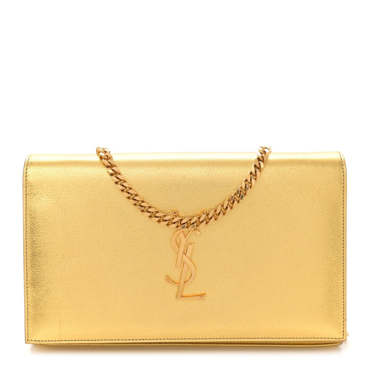 Metallic Calfskin Monogram Chain Wallet Gold