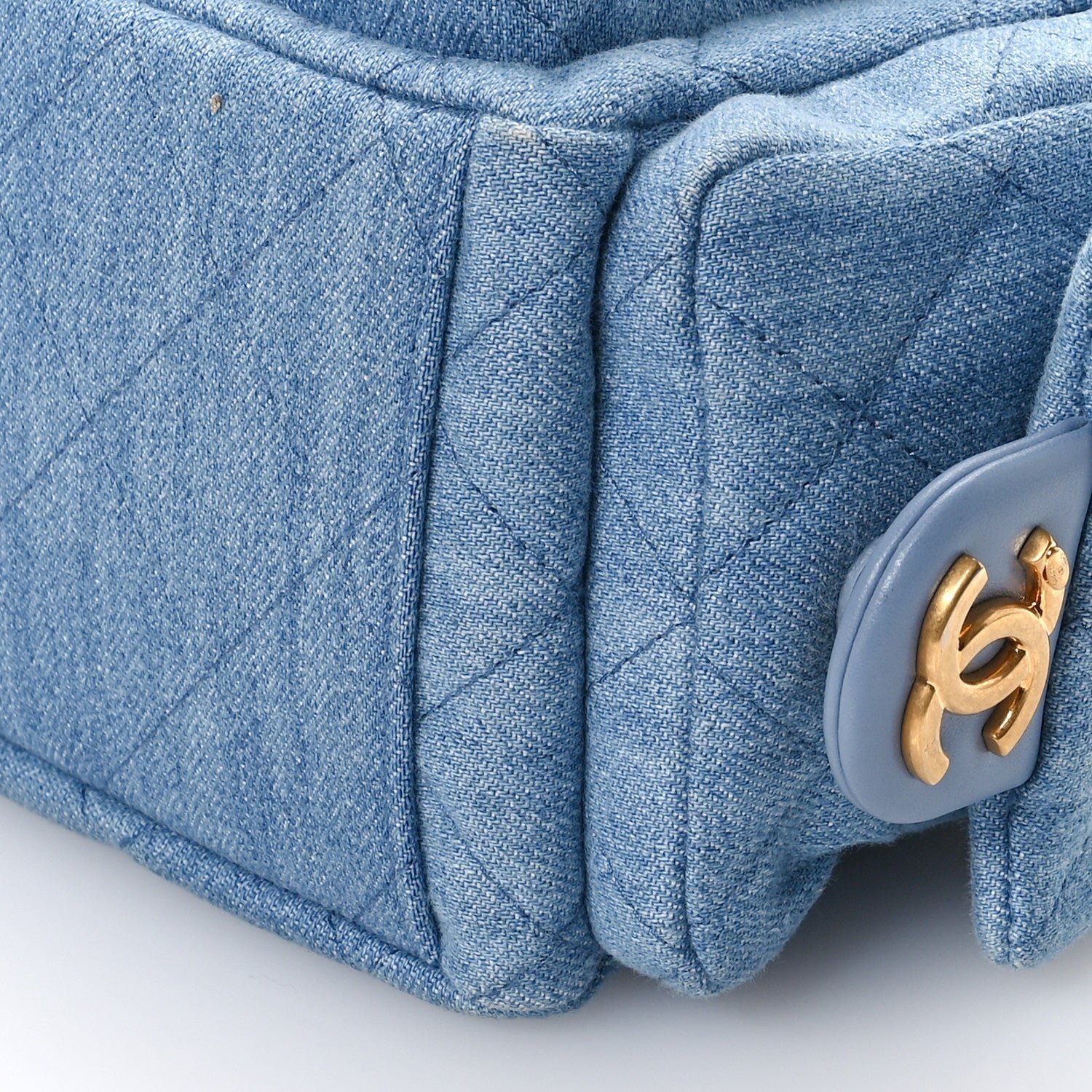 Washed Denim Quilted Cargo Large Hobo Light Blue - Image 10