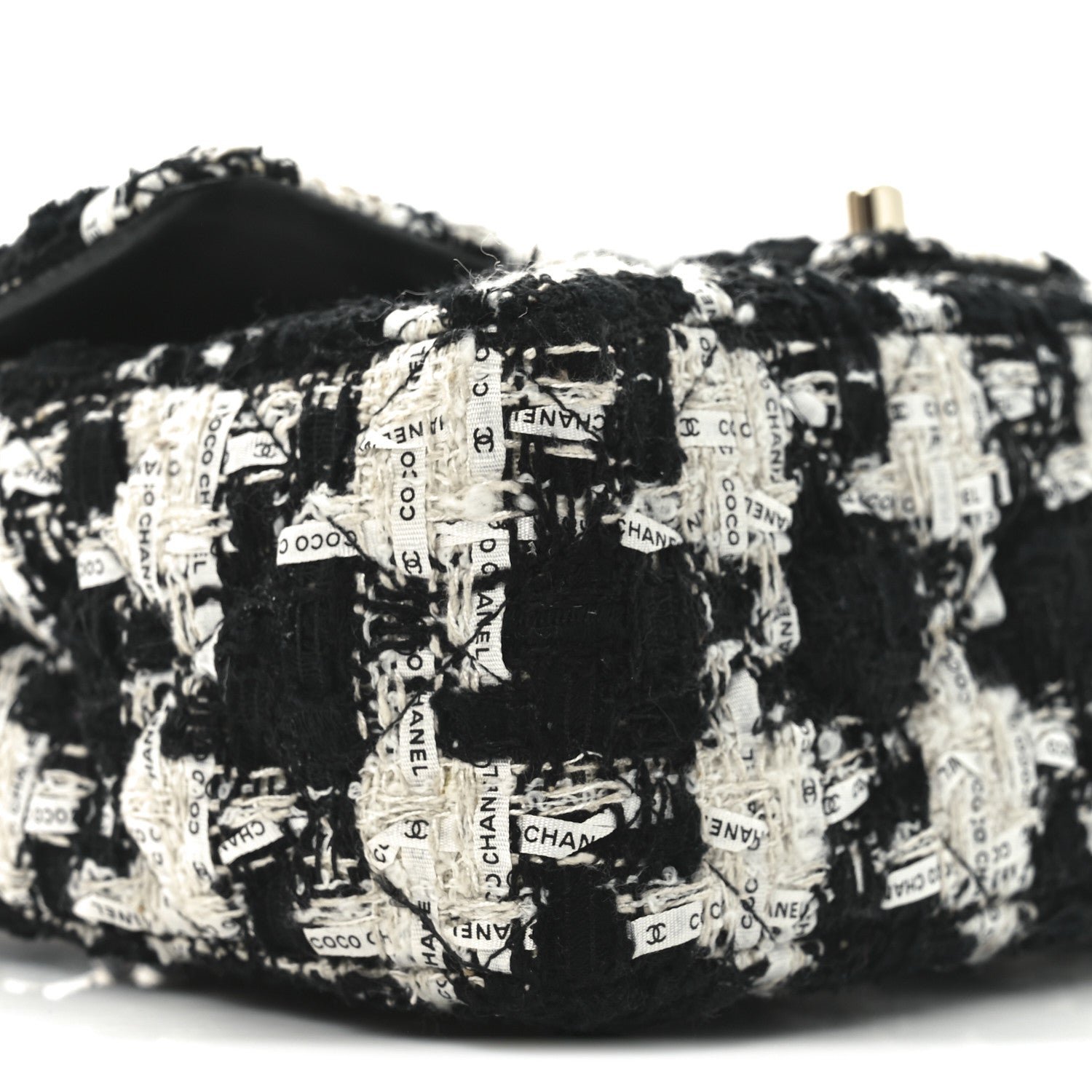 Tweed Quilted Mini Rectangular Flap Black Ecru White - Image 9