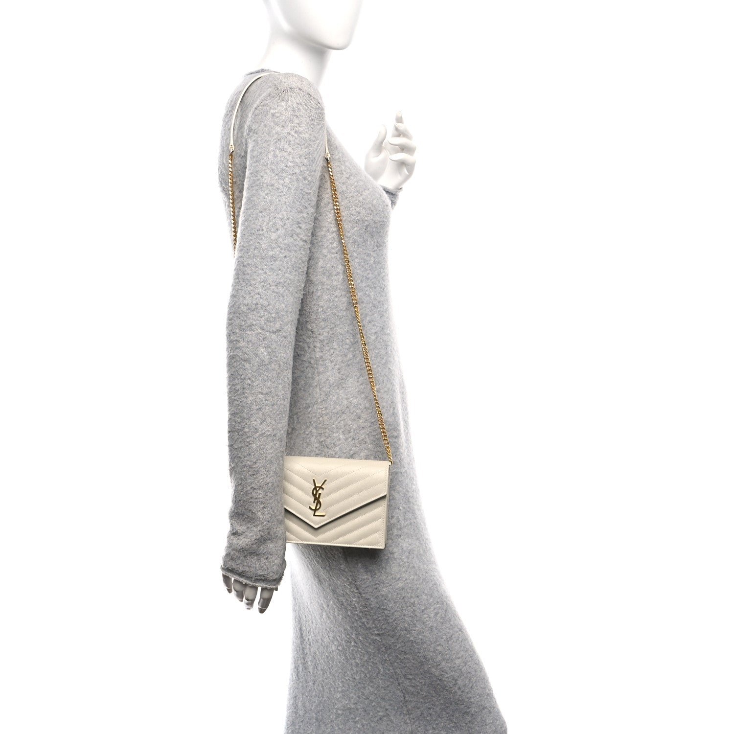 Grain De Poudre Matelasse Chevron Monogram Envelope Chain Wallet Crema Soft - Image 2