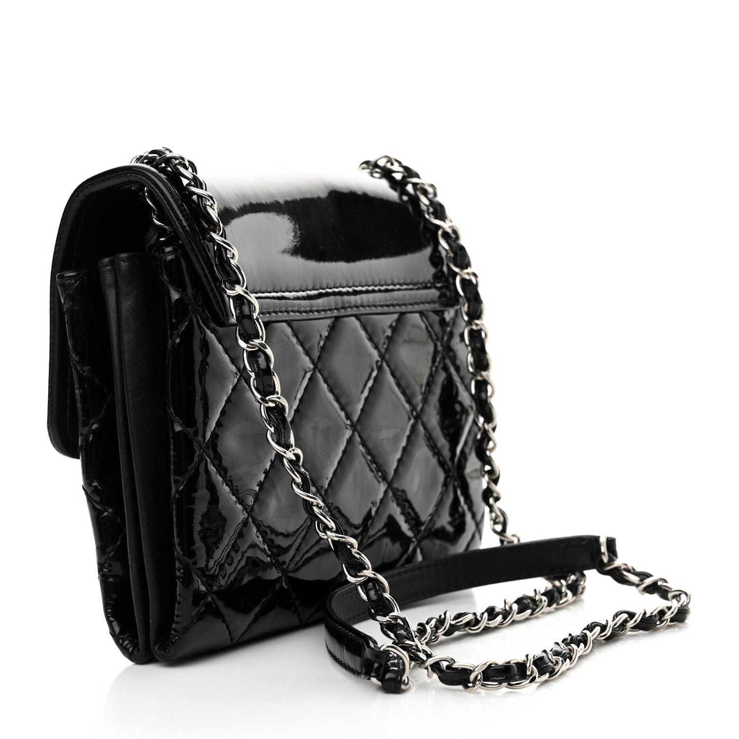 Patent Quilted Hamptons Flap Bag Black - Image 3